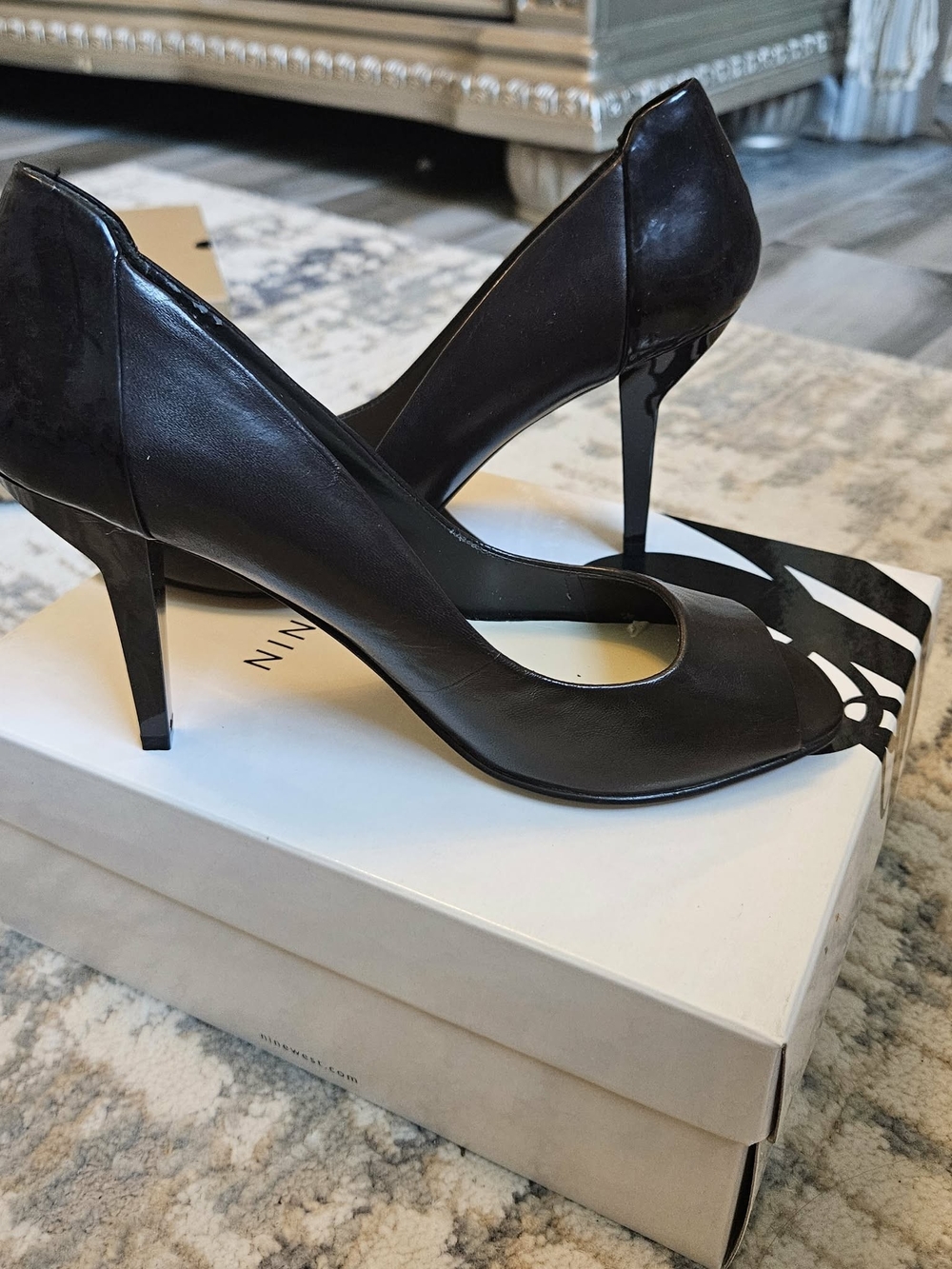 Nine West Black Peep-Toe Stiletto Heels